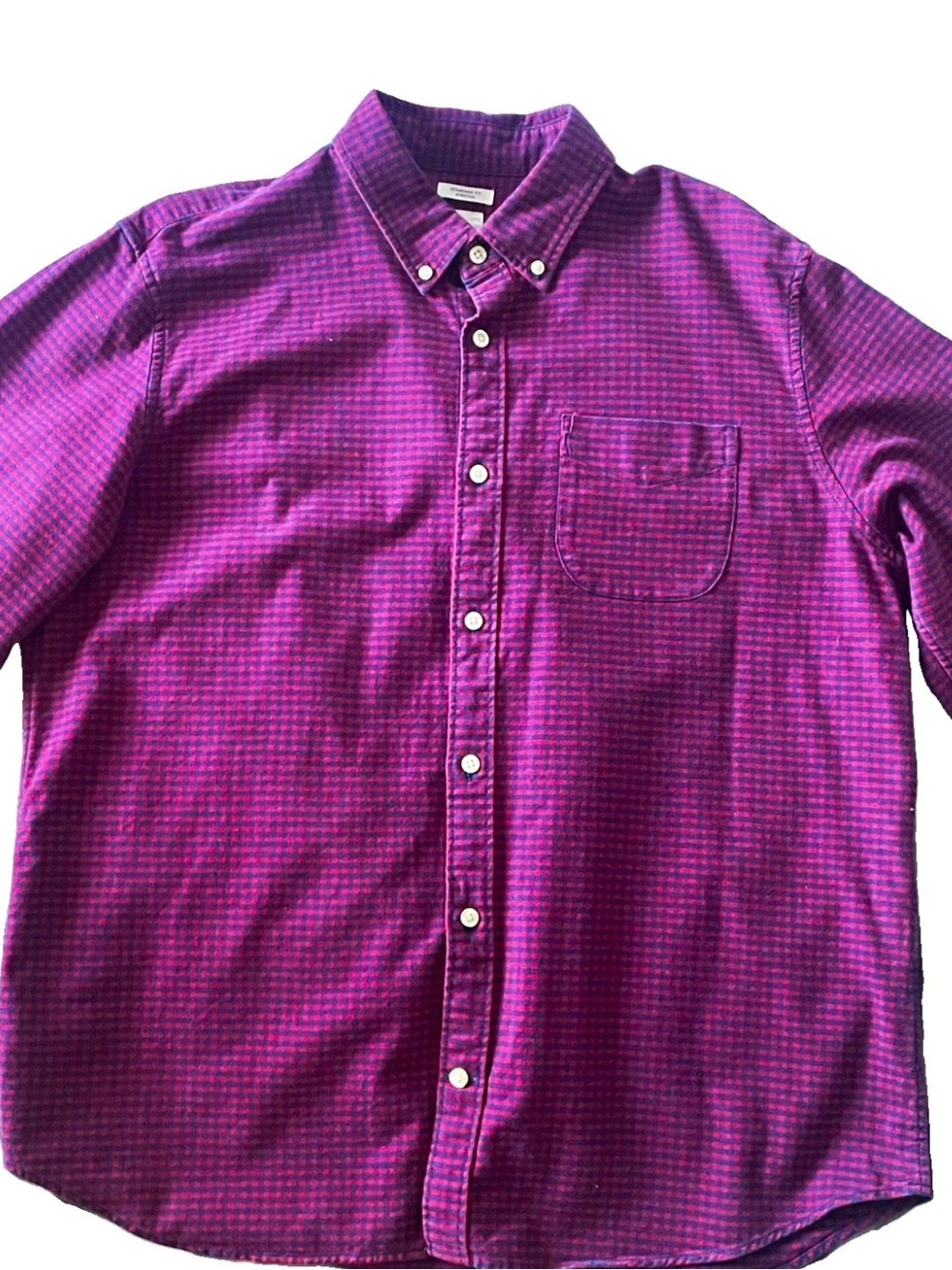 GAP Men's Large (L) Standard Fit Cotton Burgundy/Navy Check Flannel Shirt - Picture 2 of 8